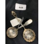 Hallmarked Silver: Caddy spoon hallmarked Birmingham 1855, and a silvrer sifter spoon hallmarked