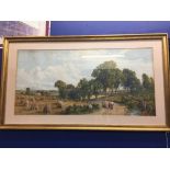 John Faulkner 1835-1984: Irish watercolour of figures harvesting in a summer landscape, signed and