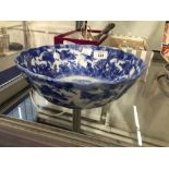 Early 20th cent. Japanese blue and white bowl depicting children playing in a garden with fluted