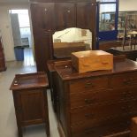 Early 20th cent. Mahogany bedroom suite comprising double wardrobe, dressing table, bedside cupboard