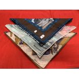 Fashion: Jacqmar silk scarves London, a design in shades of brown, blue and black, rolled edge,