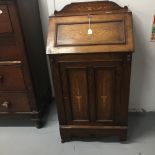 20th cent. Walnut drop front bureau, single door cupboard, and inlaid decoration. 21½ins. x 41ins. x