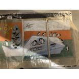 Ellis Family Archive - Clifford Ellis 1907-1985: Watercolour on tissue paper "Penguins on an