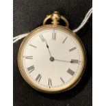 Yellow Metal: Fob/pendant watch, open faced, enamel dial, tests as 9ct.