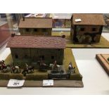 War gaming, Napoleonic Wars, Diorama three French/Spanish farmhouse buildings, painted and secured