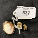 Hallmarked Gold Jewellery: Cameo/pendant brooch set in openwork mount, Birmingham mark 375, with