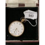 Hallmarked Gold Watch: Open faced 9ct. pocket watch, hallmarked Chester 1927.
