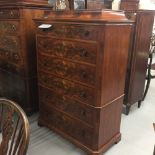 19th cent. Swiss mahogany caddy top chest of six graduated drawers with flamed mahogany panels and