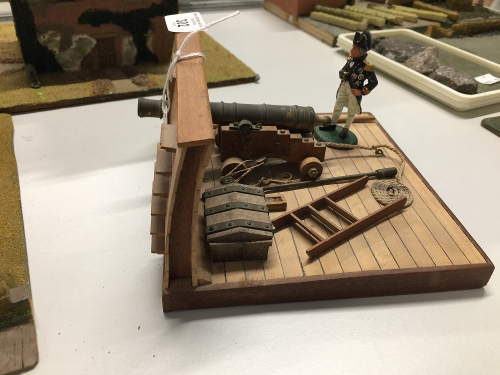 War gaming, Napoleonic Wars, Diorama featuring Horatio Nelson on the gun deck of HMS Victory.