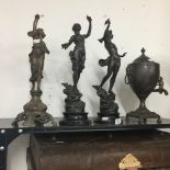 Spelter Neo Classical figures of maidens (3), and a 20th cent. Samovar (A/F).