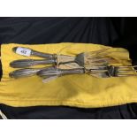 Flatware: Set of fish servers and meat carvers, all with reed pattern handles in low grade silver,