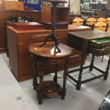 20th cent. Hardwood two tier reproduction occasional table plus a single wine table.