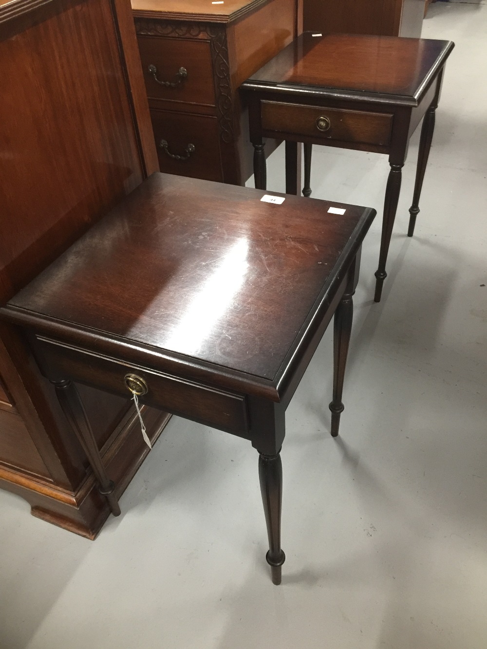 20th cent. Reproduction mahogany bedside tables, made by Frerri, Crymych, Dyfed 24ins. x 17ins. x