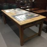 19th cent. Scrub pine four plank farmhouse kitchen table with drawer. 77ins. x 38ins.
