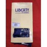 Fashion: Liberty London, silk handkerchief. Deep blue printed with spring flowers in original