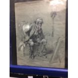 Stephen Lewin (1848 - 1909). Pencil and chalk sketch of a man studying a painting in 17th century