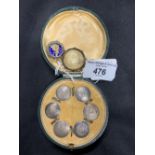 Late 19th/early 20th cent. Buttons marked sterling, set of six, cased. Plus William IIII coin