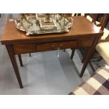 19th cent. Mahogany tea table, tapered supports, with single drawer. 35ins. x 17ins. (35ins. open) x