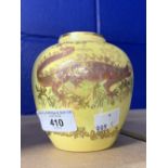 20th cent. Ceramics: Crown Devon Fieldings yellow lustre vase decorated with a gilt dragon.