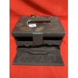 Travel: John Rocha leather fitted jewellery travel box. Suede lined, with fitted mirror, ring