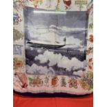 Fashion: 1950s British Airways silk scarf, blue border, central design of B.O.A.C. Comet, pure