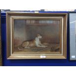 19th cent. English School I. H. Smith 1884 of a reclining hound. Signed bottom right. 13ins. x