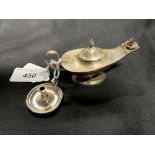 Hallmarked Silver: Novelty oil lamp and chamber stick, hallmarked Chester 1906. 1oz.
