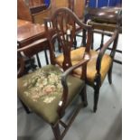 Early 19th cent. Shield back, mahogany carver with embroidered seat cover and a mid 19th cent. sabre