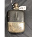 19th cent. Silver plated leather and glass hip flask.