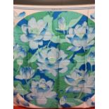 Fashion: Hermes Fleurs de Lotus scarf, rolled edge in shades of green, pale blue on a white