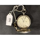 Watches: Hallmarked silver Hunter pocket watch, white enamel face, Roman numerals. Chester 1855-6.