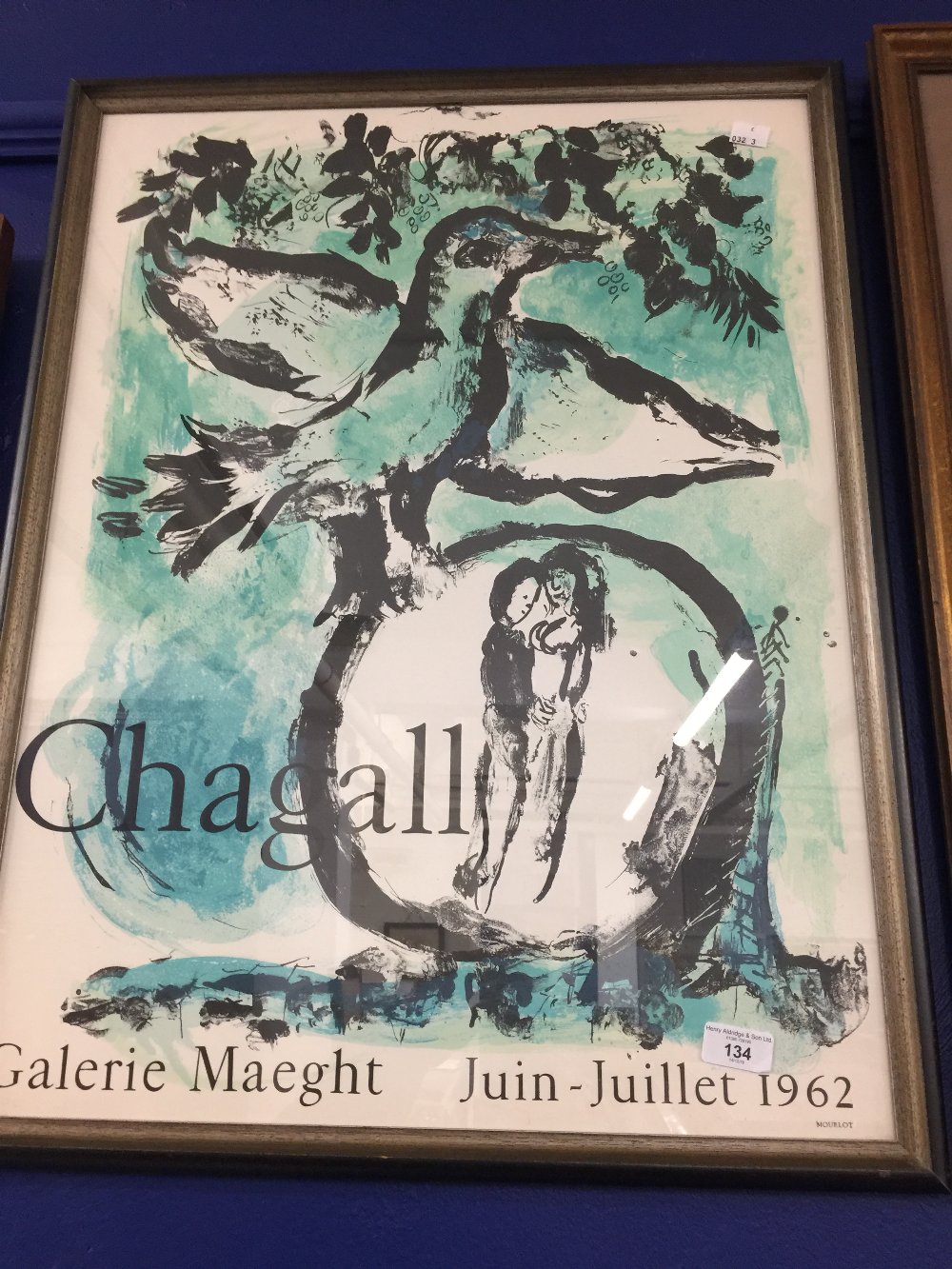 Posters: Marc Chagall 1887-1985, 'The Green Bird' exhibition poster June 1962. Framed and glazed