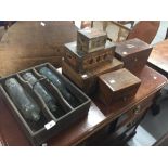 Treen: 19th cent. and later writing boxes, tea caddy, cutlery box etc. (5).