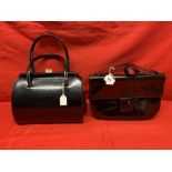 Fashion: Kurt Geiger London black patent leather shoulder bag. Tweed lining, zip compartment, gilt