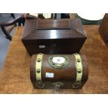 19th cent. Walnut tea box with brass bound decoration, plus a 19th cent. rosewood sarcophagus