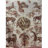 Fashion: Richard Allen silk scarf, multi aquarium design, cream ground horses in brown, rolled edge.