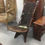 African Tribal Arts: 20th cent. Malawi (formerly Nyasaland) hardwood fertility chair.