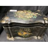 19th cent. Black lacquer and mother of pearl tea caddy.