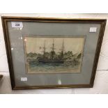 20th cent. Continental School. Watercolour on paper 'Italian Training Ship'. Brindisi 1944 on