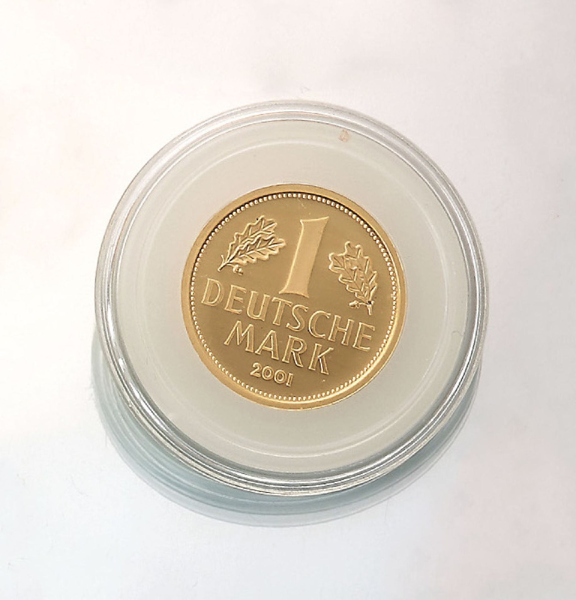 Goldmünze, 1 Mark, Deutschland, 2001, sogn. Goldmark, Prägemarke F, in MünzkapselGold coin, 1