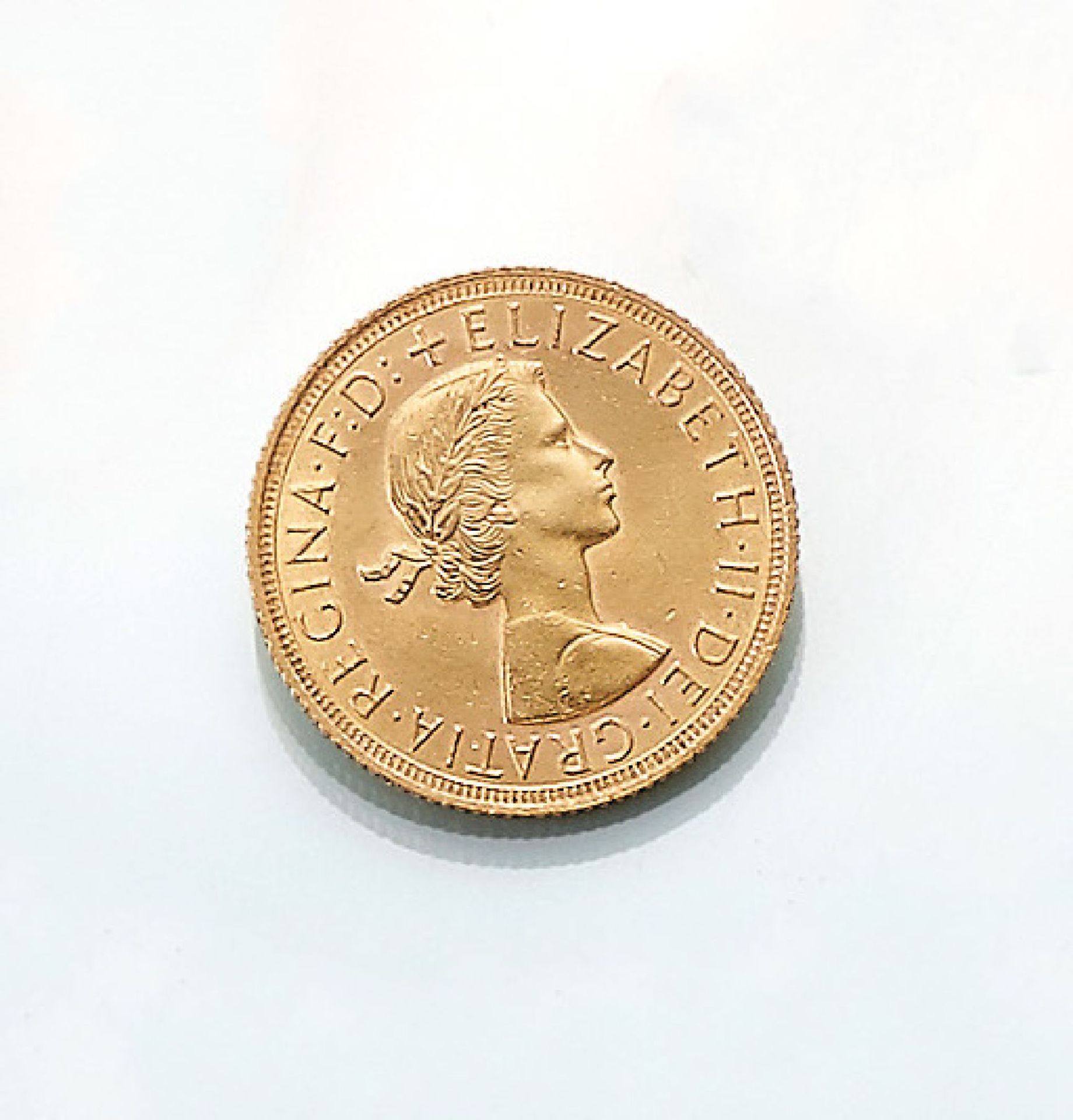 Goldmünze, Sovereign, Großbritannien 1963, Elisabeth II, RV: heiliger Georg hoch zu Ross im Kampf