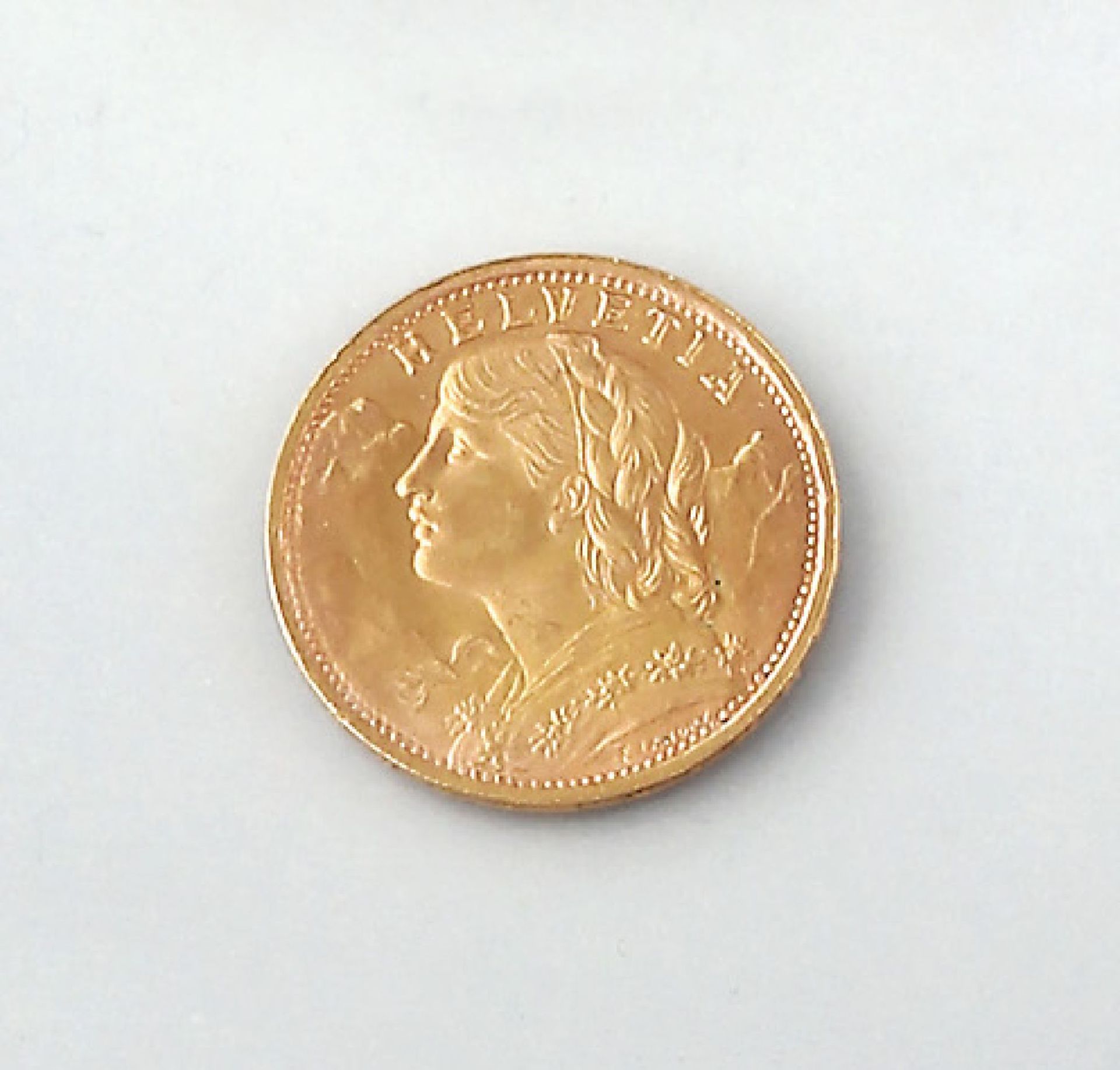 Goldmünze, 20 Franken, Schweiz, 1947, sogn. Vreneli, Prägemarke BGold coin, 20 Swiss Francs,