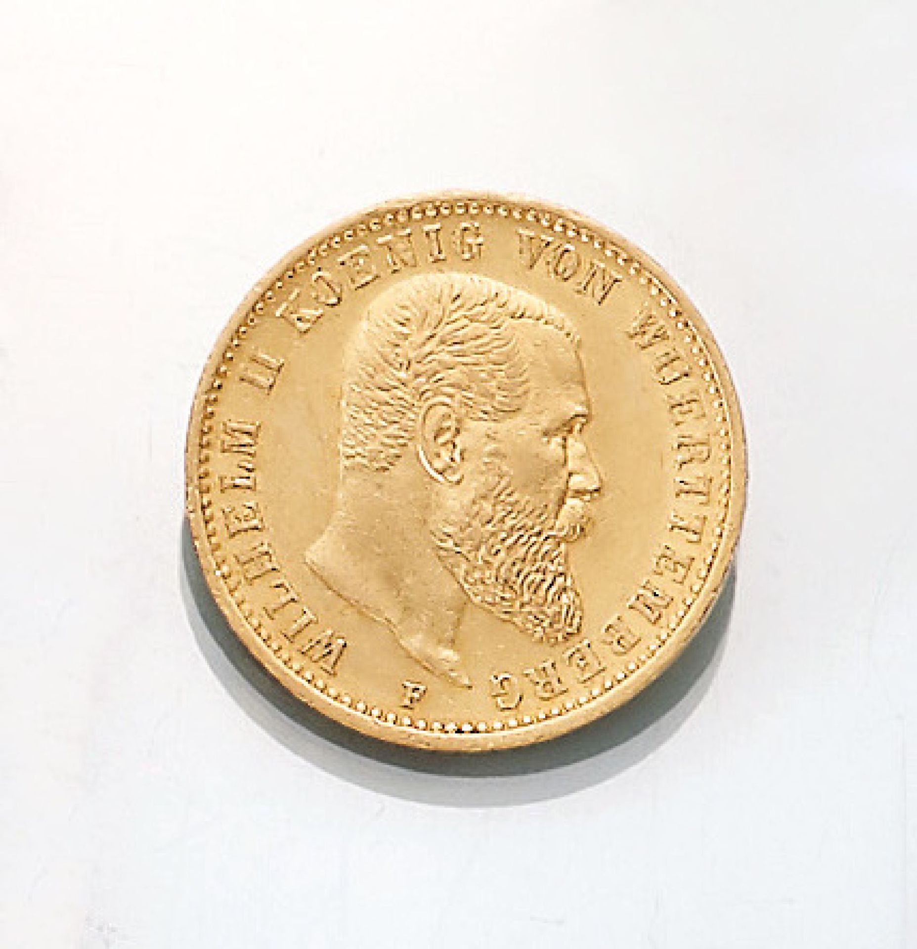 Goldmünze, 20 Mark, Deutsches Reich, 1905, Wilhelm II. König von Württemberg, Prägemarke FGold coin,