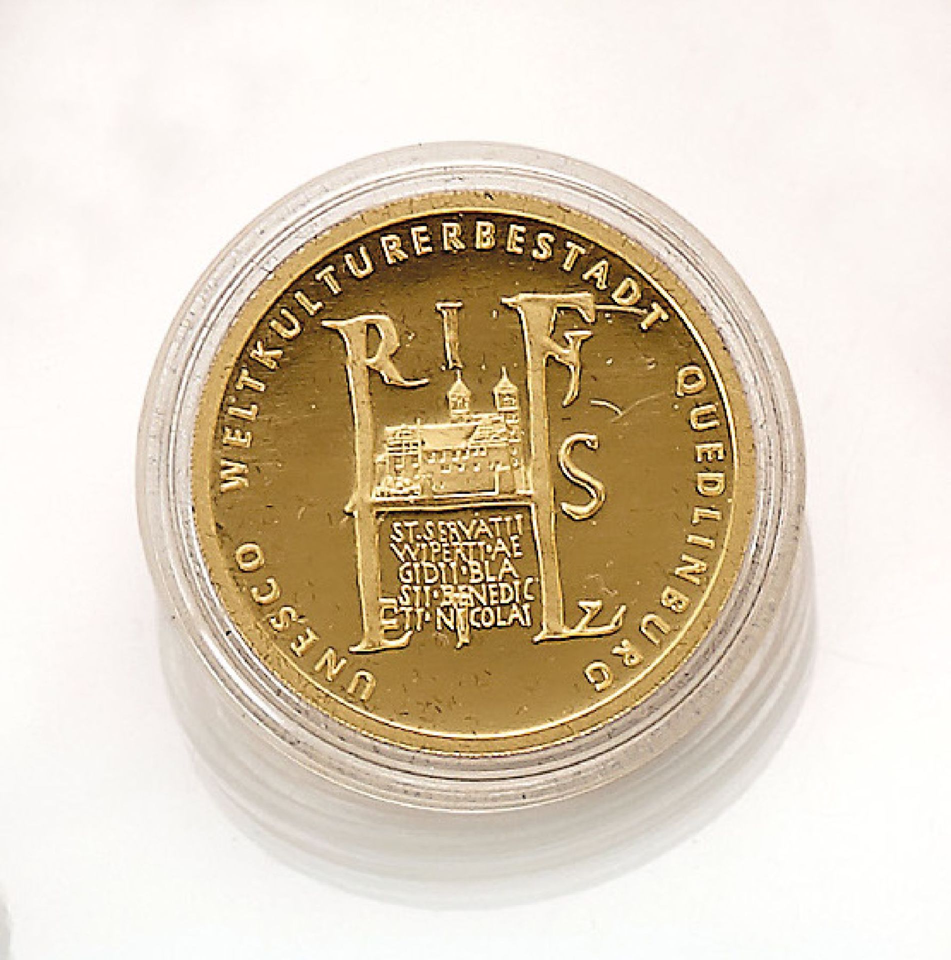 Goldmünze, 100 Euro, Deutschland, 2003, UNESCO Weltkulturerbestadt Quedlinburg, Prägemarke J, in