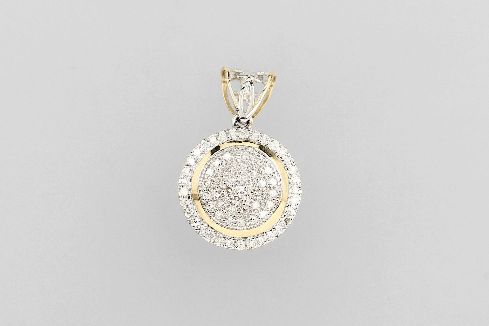 14 kt Gold Anhänger mit Diamanten, GG/WG 585/000, ca. 70 8/8-Diamanten zus. ca. 0.35 ctWeiß/p 1, ca.