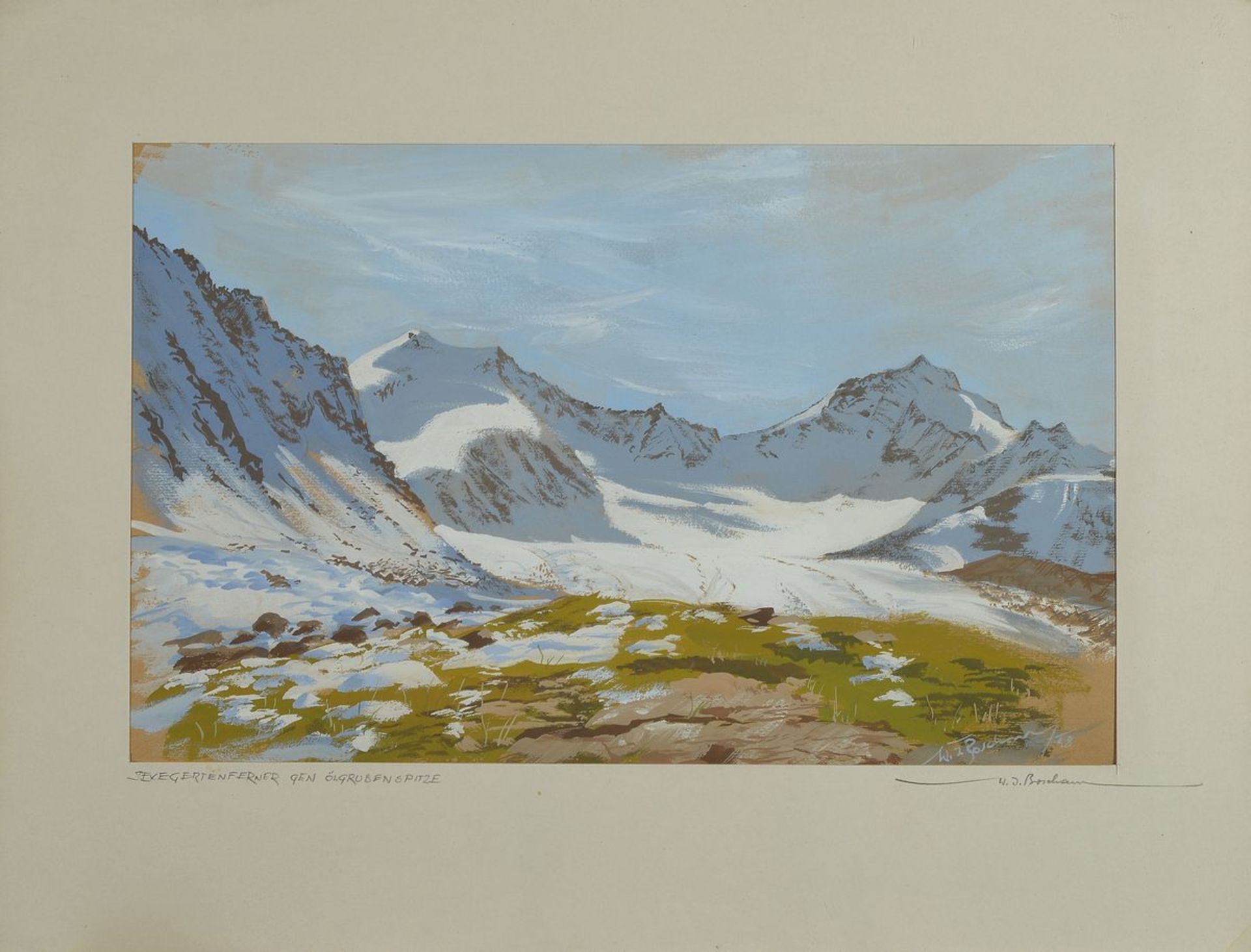 Walter Josef Boschan, 1911-1984, Sexegertenferner gen Ölgrubenspitze, Gouache auf Papier, rechts