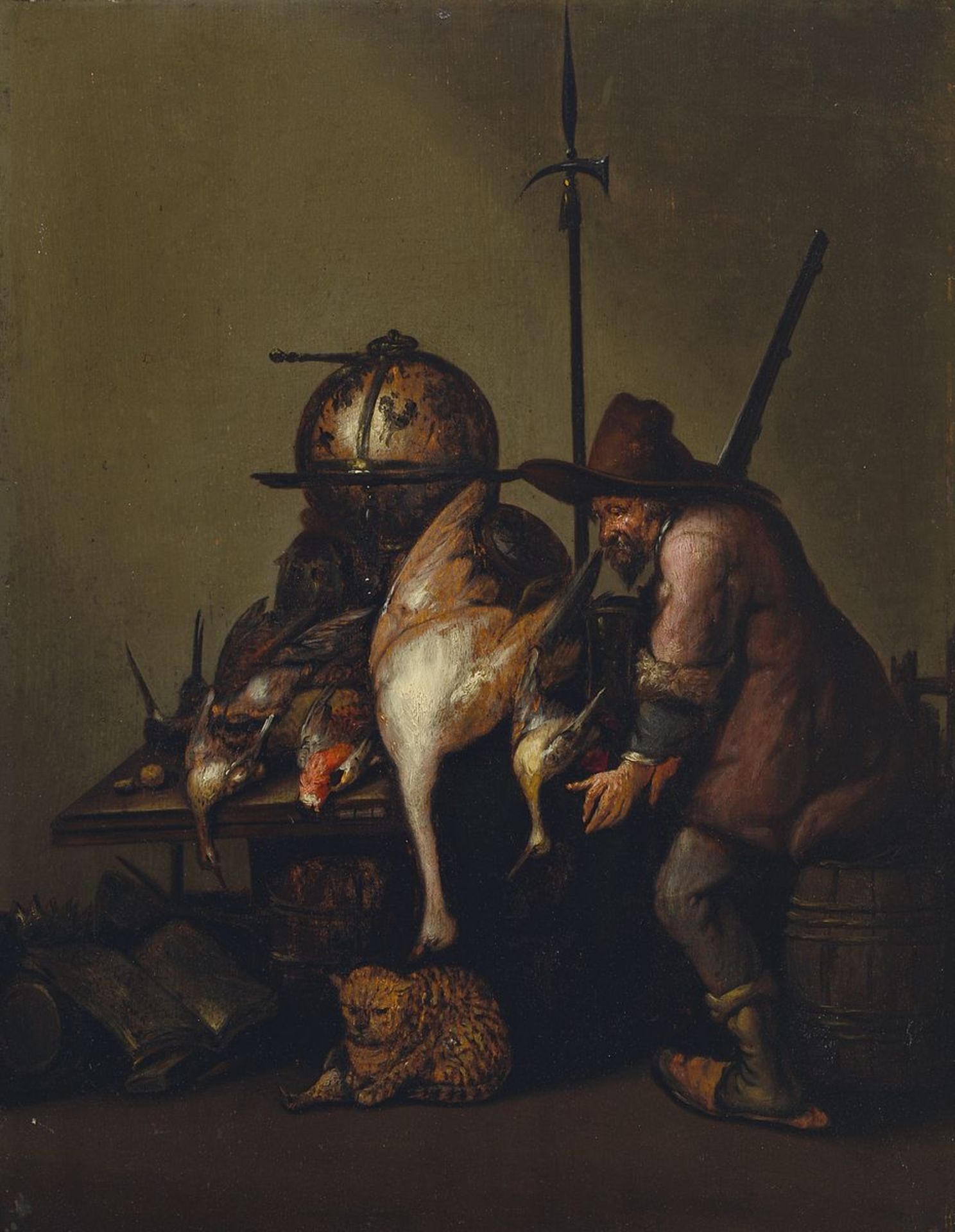 Petrus Schontanus, 1601 Dronrijp- ca. 1675, Vanitas-Stillleben mit Globus, stehendem Soldaten und