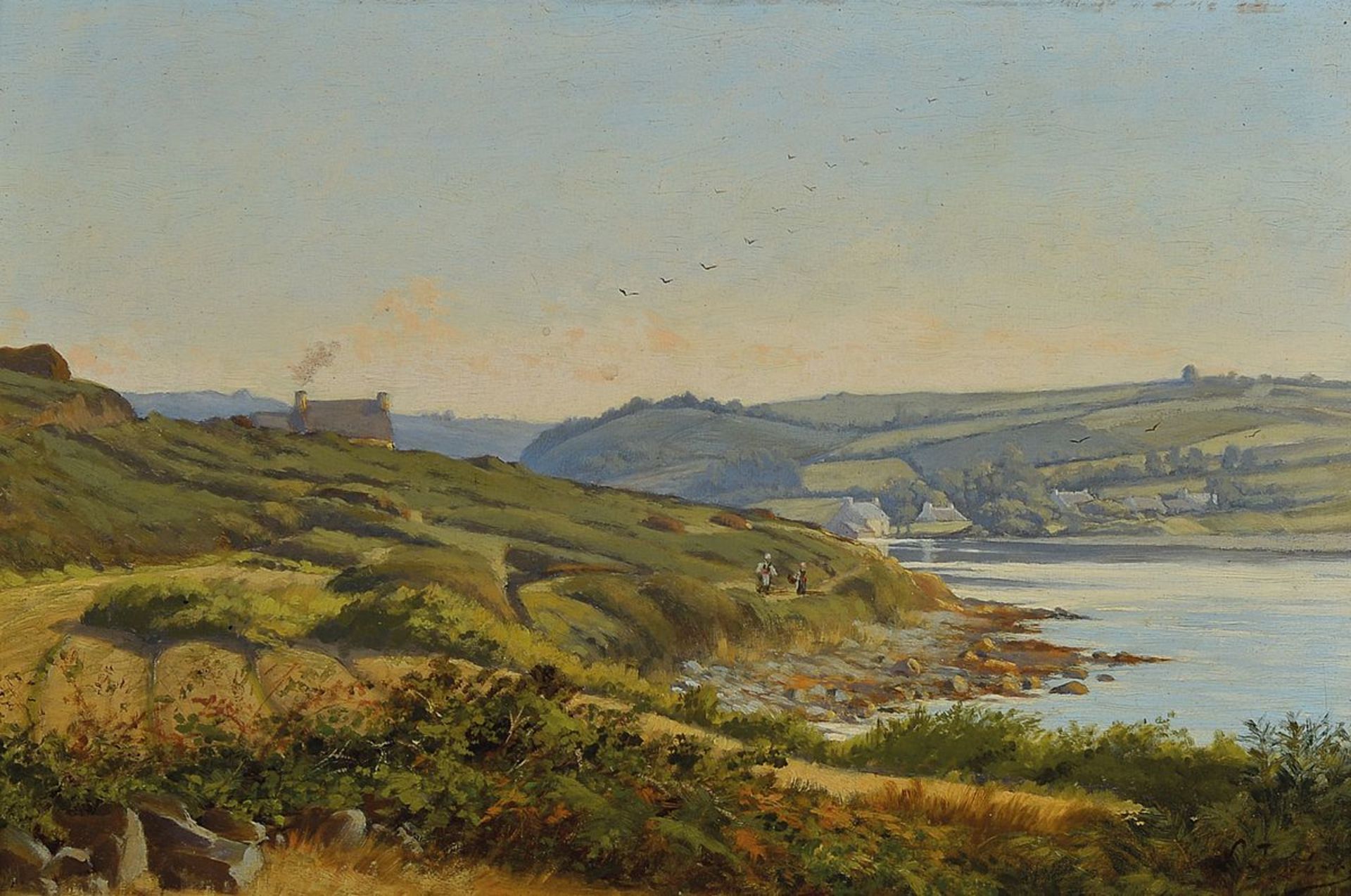 Leon Joubert, 1851 Quimper - wohl 1928 Paris, Landschaftsdarstellung mit Blick auf einen See,