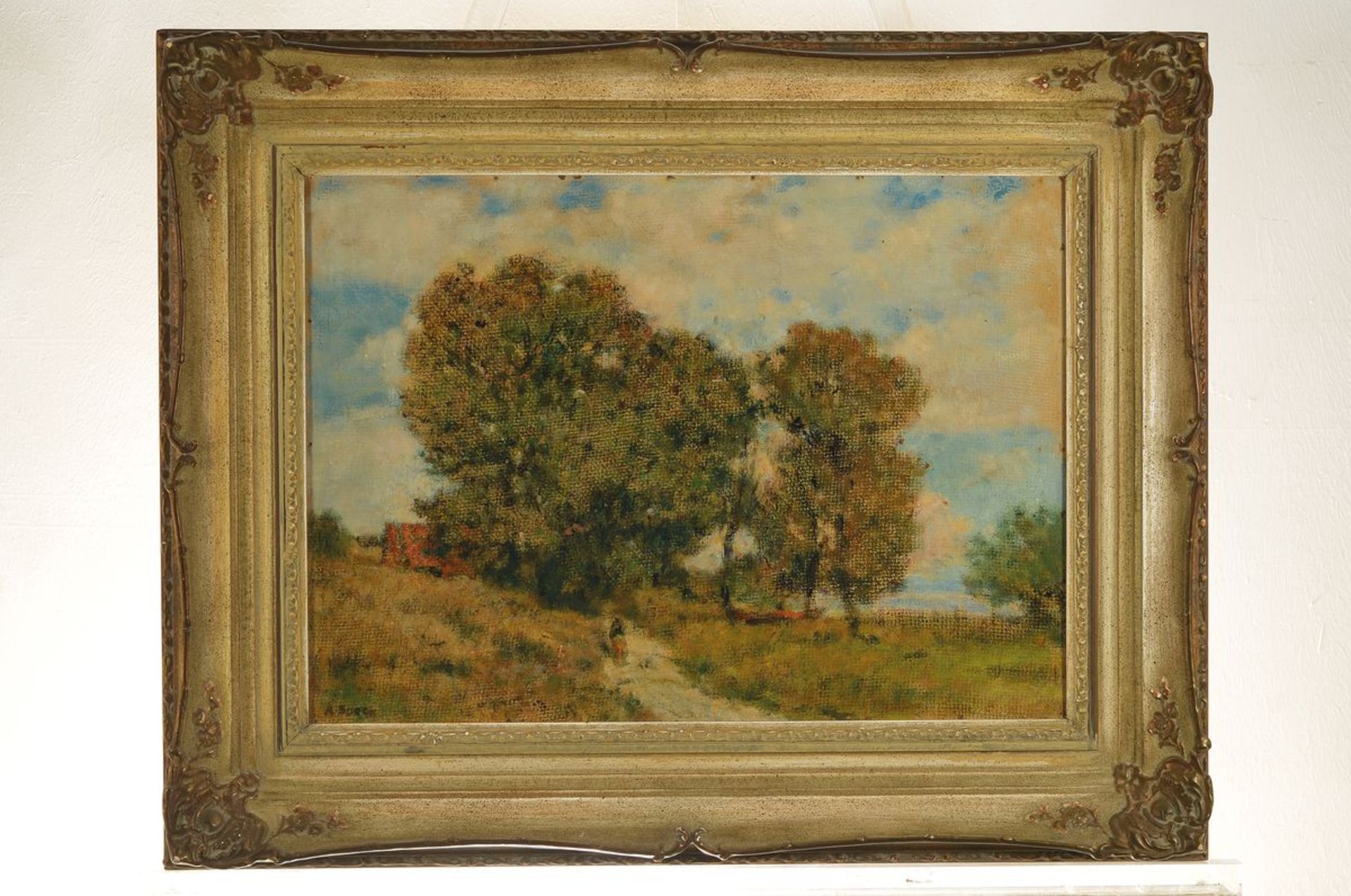 August Speck, 1898 Zürich-1977 Kloten, Landschaft bei Mammern am Untersee, rückseitig auf Etikett so - Bild 3 aus 3