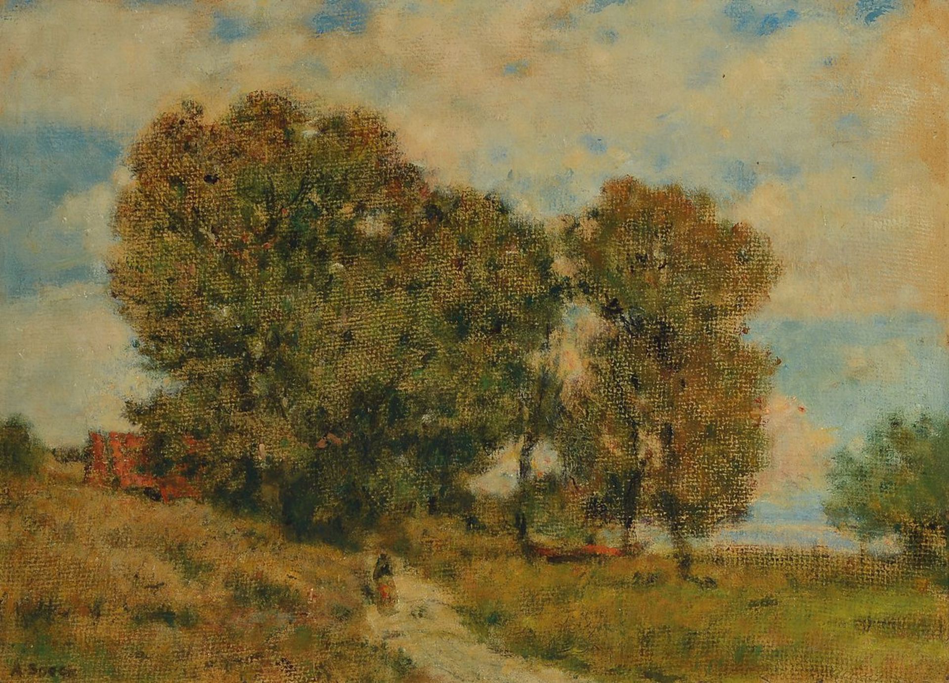 August Speck, 1898 Zürich-1977 Kloten, Landschaft bei Mammern am Untersee, rückseitig auf Etikett so